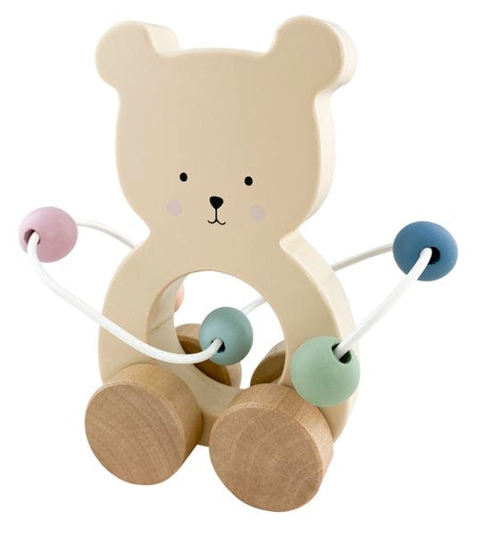 Wooden Toy Animal Teddy Bear with a Ball Frame - Beige -image